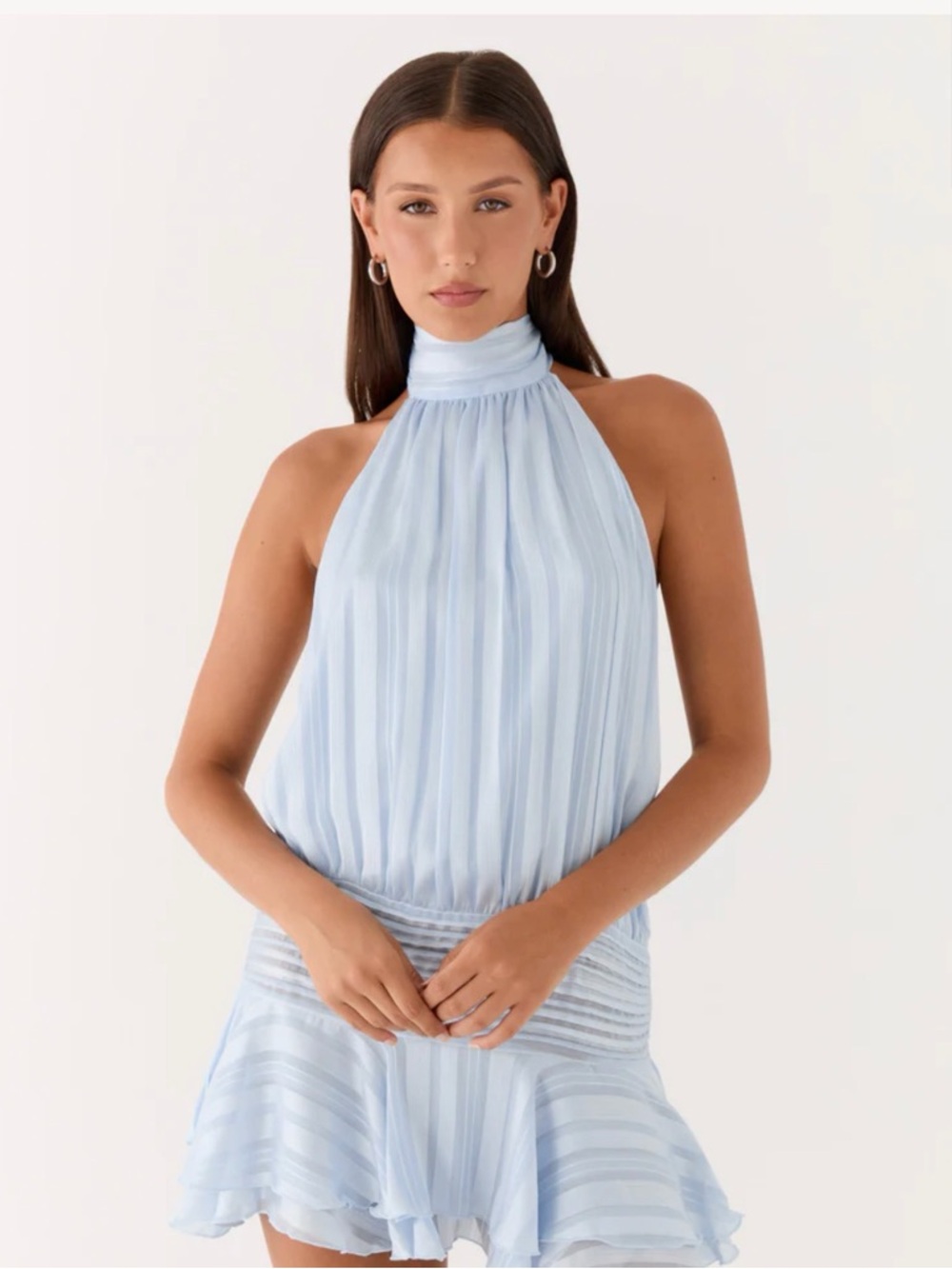 Peppermayo Pastel Blue Sheer Striped Dress